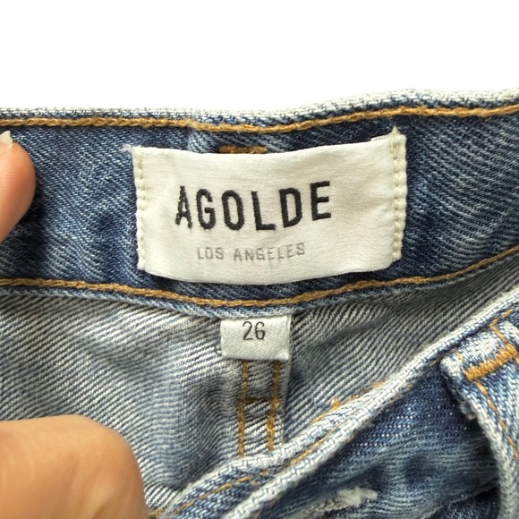AGOLDE Parker Long High Rise Distressed Denim Shorts Blue A9027-1141 Size 26 - Picture 4 of 8